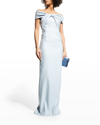 Rickie Freeman For Teri Jon Jacquard Off-shoulder Twist Gown In Ice Blue