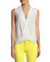 L Agence Freja Wrap-effect Silk-georgette Blouse In Baltic Sea