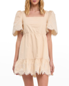 ENGLISH FACTORY EMBROIDERED RUFFLE SQUARE-NECK MINI DRESS