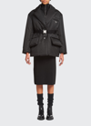 Prada Hooded Down Jacket With Belted Waist In F0002nero