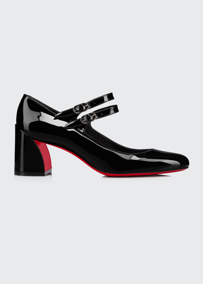 Christian Louboutin Miss Jane 55 Patent-leather Mary Jane Pumps In Black