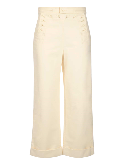 Tory Burch Sailor Cream Wide-leg Cotton Trousers