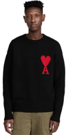 Ami Alexandre Mattiussi Ami Paris Wool Sweater With Heart Intarsia Design In Black