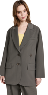 Tibi Tropical Wool Liam Blazer In Dark Stone