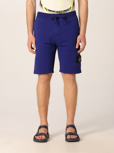 Stone Island Bermuda Shorts In Garment-dyed Cotton Fleece In Royal Blue