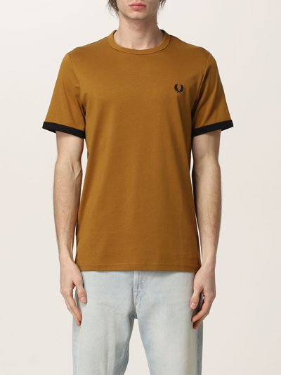 Fred Perry Cotton T-shirt In Leather