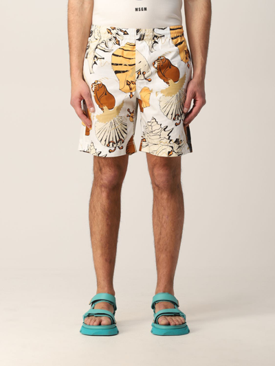 Msgm Jogging Bermuda Shorts With Shell Print In White