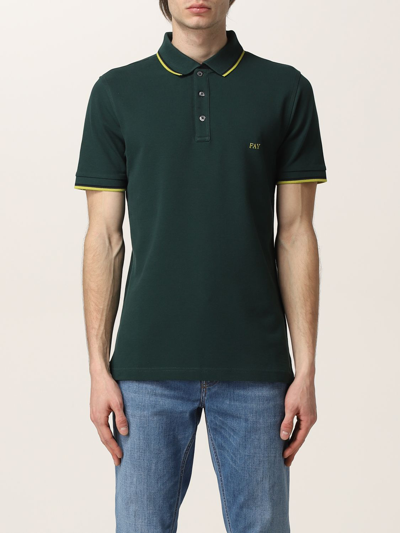 Fay Polo Shirt With Embroidered Logo In Green