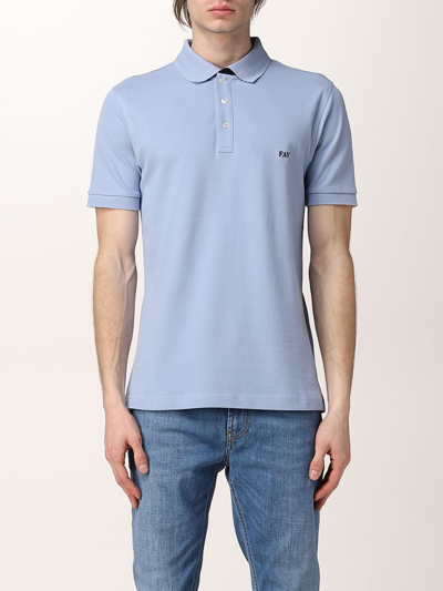 Fay Light Blue Stretch Cotton Pique Polo Shirt In 浅蓝色