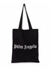 PALM ANGELS LOGO PRINT BLACK TOTE BAG