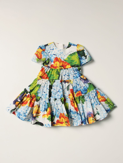 Dolce & Gabbana Babies' Floral-print Dress In Gnawed Blue