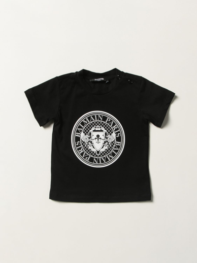 Balmain Babies' Cotton T-shirt With Print In Black