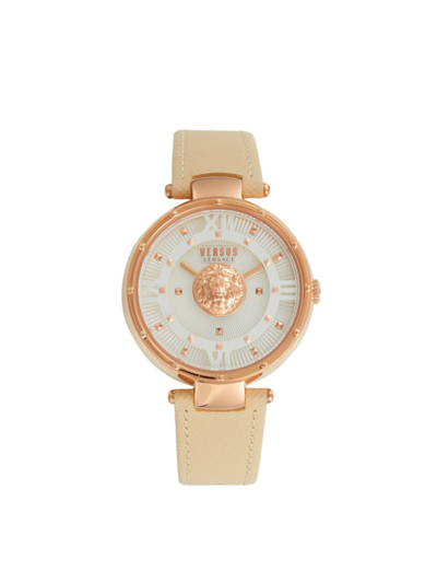 Versus Women's 38mm Rose Goldtone Ip Stainless Steel Studded Leather Strap Watch