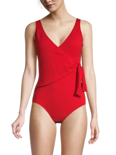 Tommy Bahama Women's Solid-hued Sleeveless Wrap Bodysuit In Red