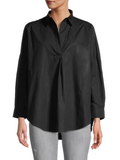 French Connection Rhodes Oversize V-neck Poplin Shirt In Black