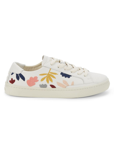Soludos Women's Fallen Leaves Embroidered Leather Sneakers In White