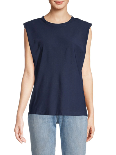 French Connection Shoulder Pad Crepe Tank Top In Navy-blue