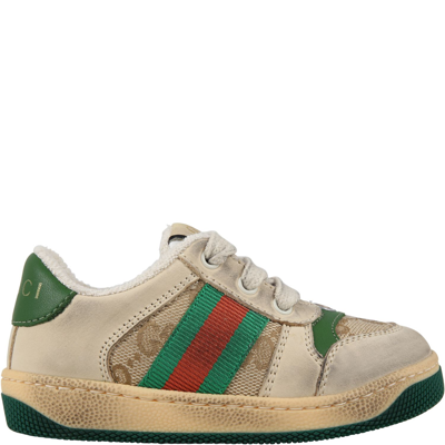 Gucci Beige Sneakers Screener Gg For Kids In White