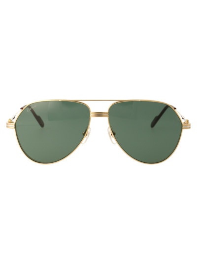 Cartier Ct0303s Sunglasses In 004 Gold Gold Green
