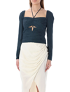 Self-portrait Slate Stretch Crepe Cut Top In Slate