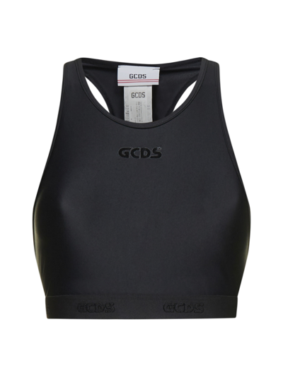 Gcds Logo Jersey Sporty Top In Black
