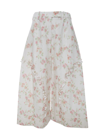 Simone Rocha Sculpted Wide Leg Trousers W/ Frill Detail In Ivory