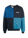 VERSACE COTTON PRINTED CREW NECK SWEATSHIRT WITH EMBROIDERED LOGO