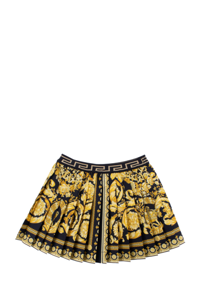 Versace Babies' Baroque-pattern Print Pleated Skirt In Black