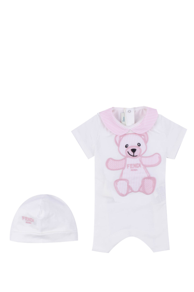 Fendi Babies' Stretch Jersey Bunx Suit Set In White