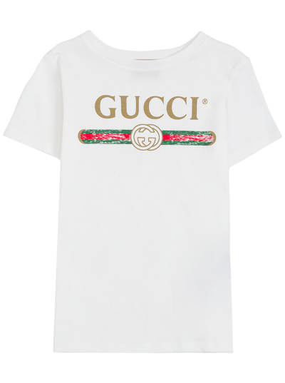 Gucci Kids' White Cotton T-shirt With Logo Print