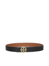 Tory Burch Reversible 1" Logo-buckle Belt In Black New Cuoio Gold