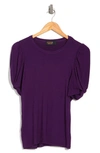 Renee C Solid Scrunched Sleeve Top In Plum