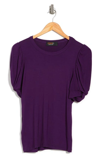 Renee C Solid Scrunched Sleeve Top In Plum