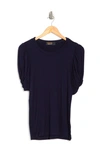 Renee C Solid Scrunched Sleeve Top In Navy