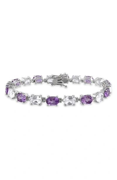 Delmar Sterling Silver Alternating Amethyst & Created White Sapphire Bracelet In Purple