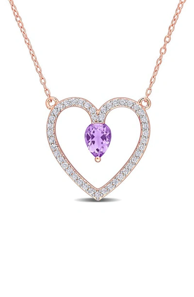Delmar Sterling Silver Amethyst & White Topaz Open Heart Pendant Necklace In Purple
