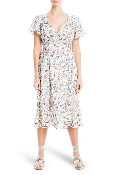 max studio short sleeve wrap dress Max Studio Womens S Raffle Tie Waist Short Sleeve Hi Low Floral Wrap Dress