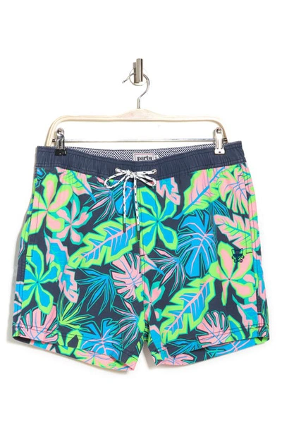 Party Pants Floral Swim Trunks In Navy