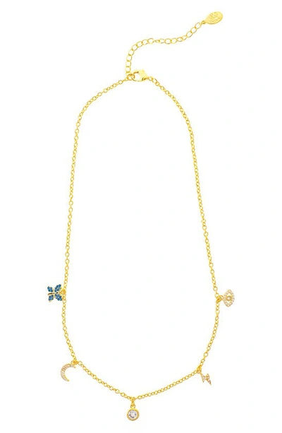 Rivka Friedman Multi Cz Charm Necklace In 18k Gold Clad