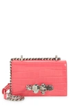 Alexander Mcqueen Croc Embossed Leather Shoulder Bag In Neon Pink
