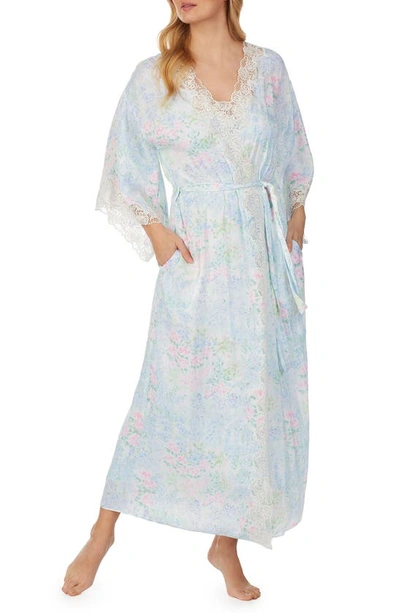 Eileen West Long Satin Dressing Gown W/ Galloon Lace In Watercolor