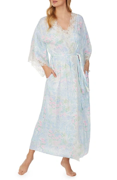 Eileen West Long Satin Robe W/ Galloon Lace In Watercolor