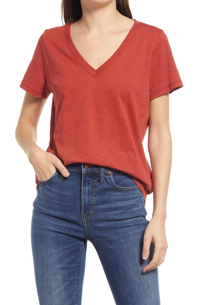 Madewell Whisper Cotton V-neck T-shirt In Red