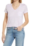 Caslon Short Sleeve V-neck T-shirt In Purple Bloom- White Stripe