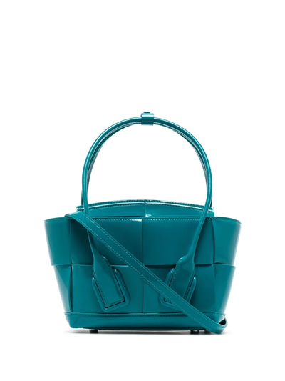 Bottega Veneta Mini Arco Maxi-intrecciato Leather Tote Bag In Blue