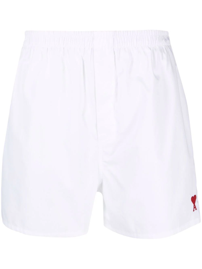 Ami Alexandre Mattiussi Ami Logo Embroidered Boxer Shorts In White/ 100