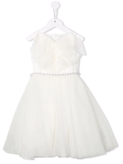 Monnalisa Kids' Pearl-belted Dress In White