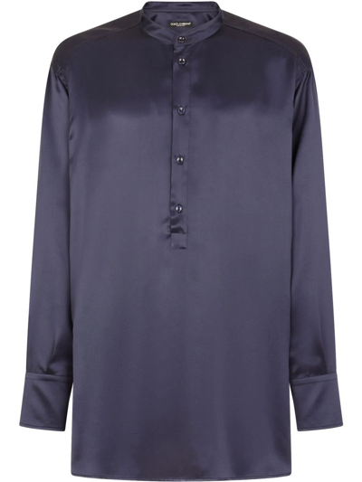Dolce & Gabbana Long-sleeve Silk Longline Shirt In Blue