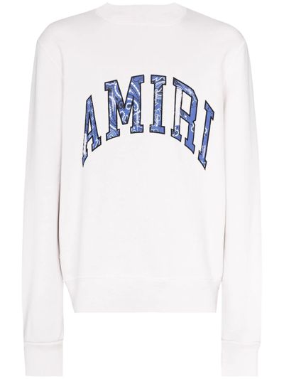 Amiri Bandana-appliqué Long-sleeved Cotton-jersey Sweatshirt In White