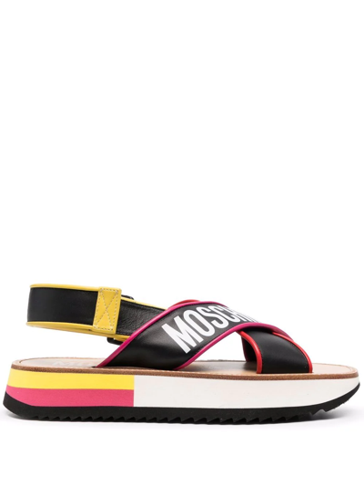 Moschino Crossover Logo-print Leather Sandals In Black
